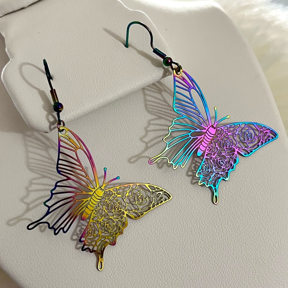 NWT Handmade Holographic Butterfly Earrings